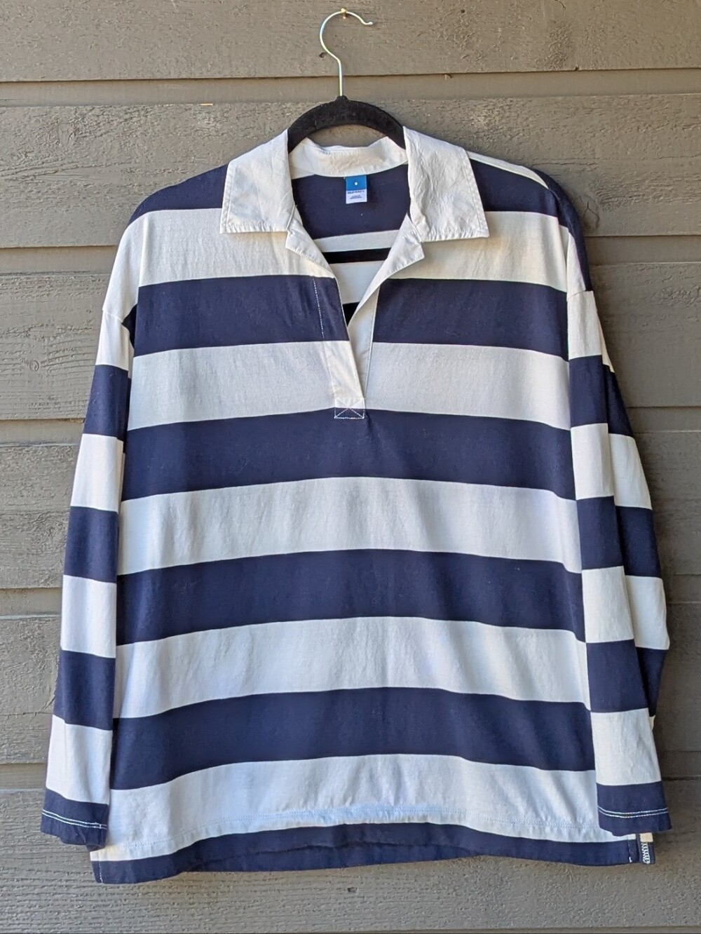 Old Navy Long Sleeve Oversized Rugby Polo Navy Stripe Size Small